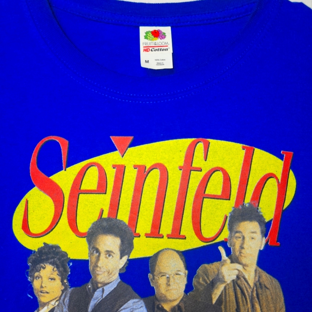 Vintage Fruit of the Loom HD Cotton Blue Seinfeld Graphic T-Shirt Size M